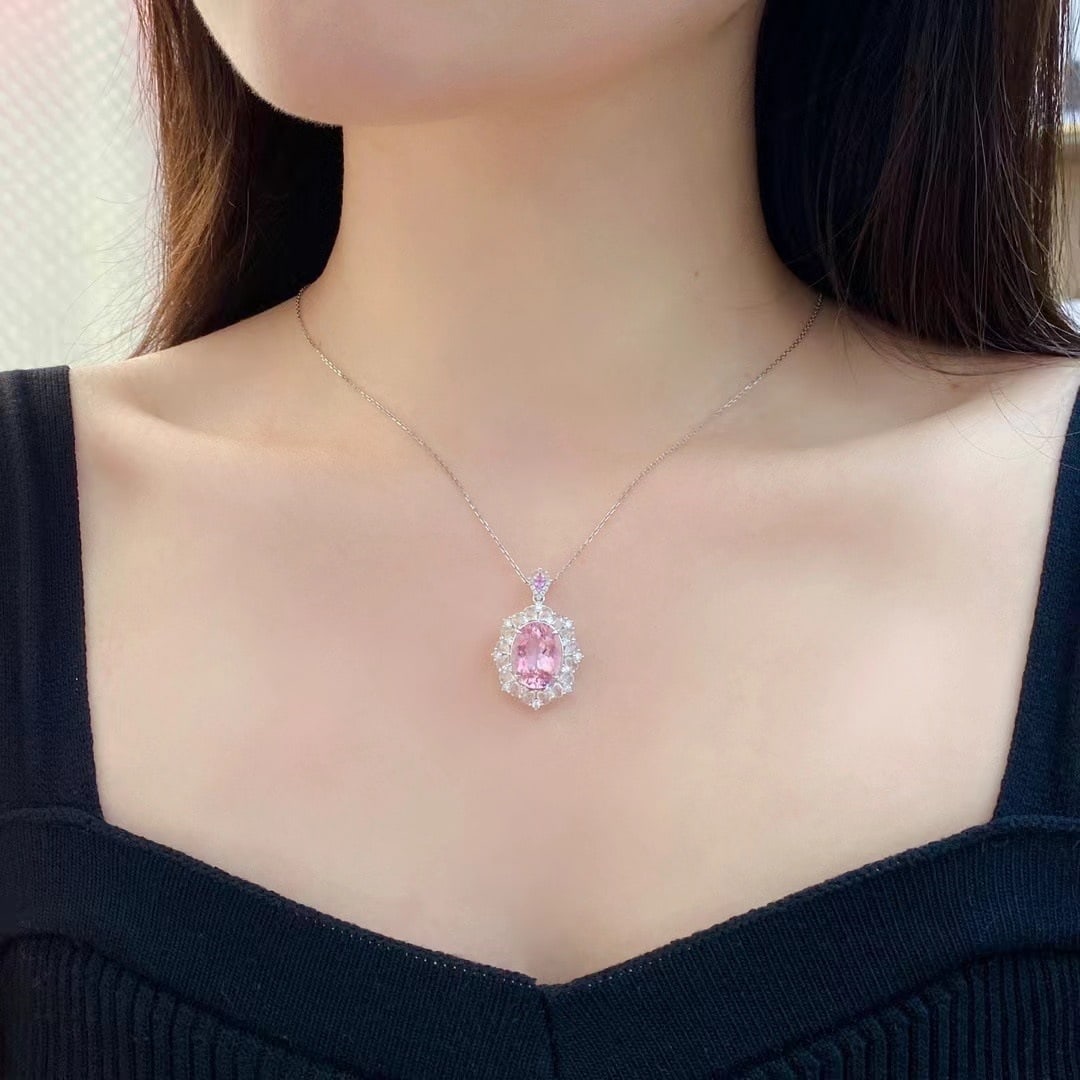 14k Gold 3.07 Ctw Natural Morganite & Diamond Pendant( Without Chain ) - 4