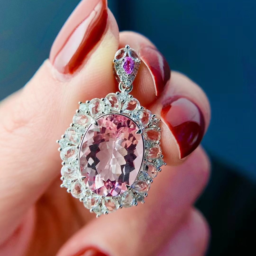 14k Gold 3.07 Ctw Natural Morganite & Diamond Pendant( Without Chain ) - 6