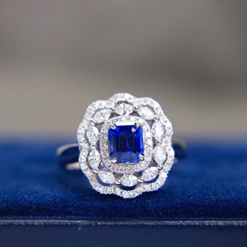 14k Gold 2.28 Ctw Natural Sapphire & Diamond Ring/pendant( Without Chain ): Ref:230971098 // gold content:14k gold // ring size:7. 25us // // main gemstone:sapphire // shape:octagonal // carat weight:1. 53ct // color:royal blue // treatment:natural // // adjacent gemstone