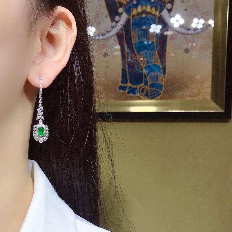 14k Gold 1.96 Ctw Vivid Green Natural Emerald & Diamond Earrings - 5