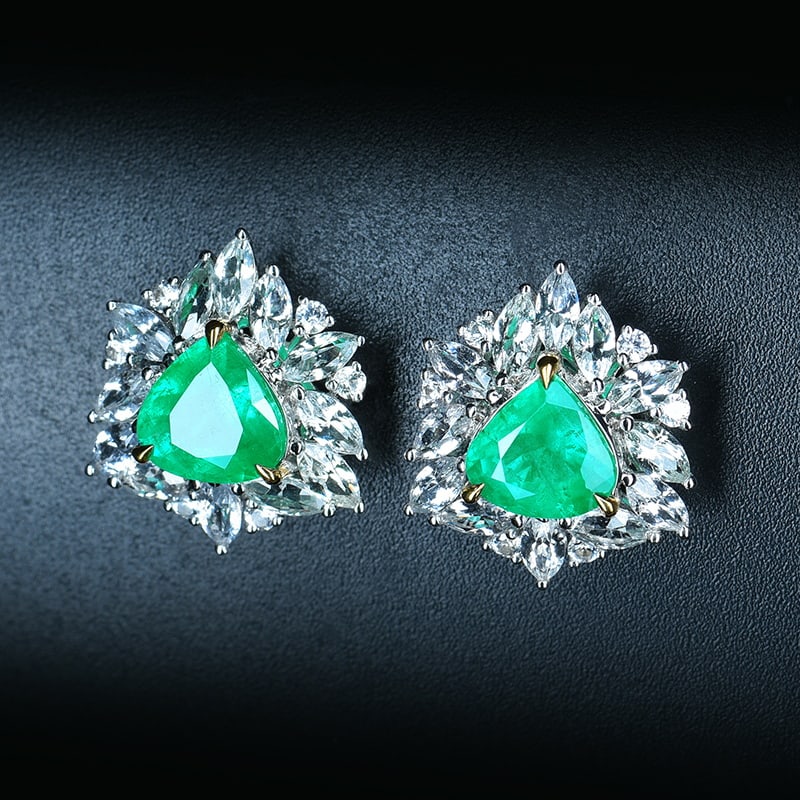14k Gold 2.12 Ct Vivid Green Natural Emerald & Sapphire Earrings - 3