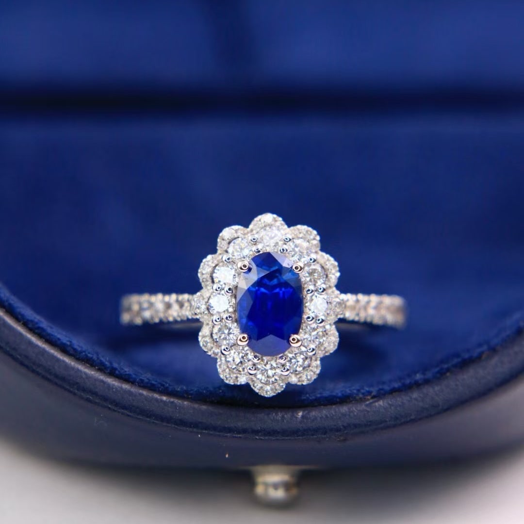 14k Gold 1.78 Ctw Natural Sapphire & Diamond Ring: Ref:230971117 // gold content:14k gold // ring size:7. 25us // // main gemstone:sapphire // shape:oval // carat weight:1. 15ct // color:royal blue // treatment:natural // // adjacent gemstone 2 :