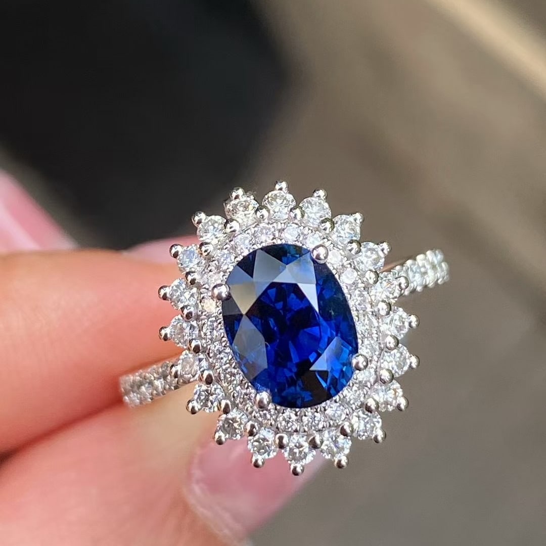 14k Gold 2.74 Ctw Natural Sapphire & Diamond Ring/pendant( Without Chain ): Ref:230971137 // gold content:14k gold // ring size:7. 25us // // main gemstone:sapphire // shape:oval // carat weight:2. 05ct // color:royal blue // treatment:natural // // adjacent gemstone 2 :