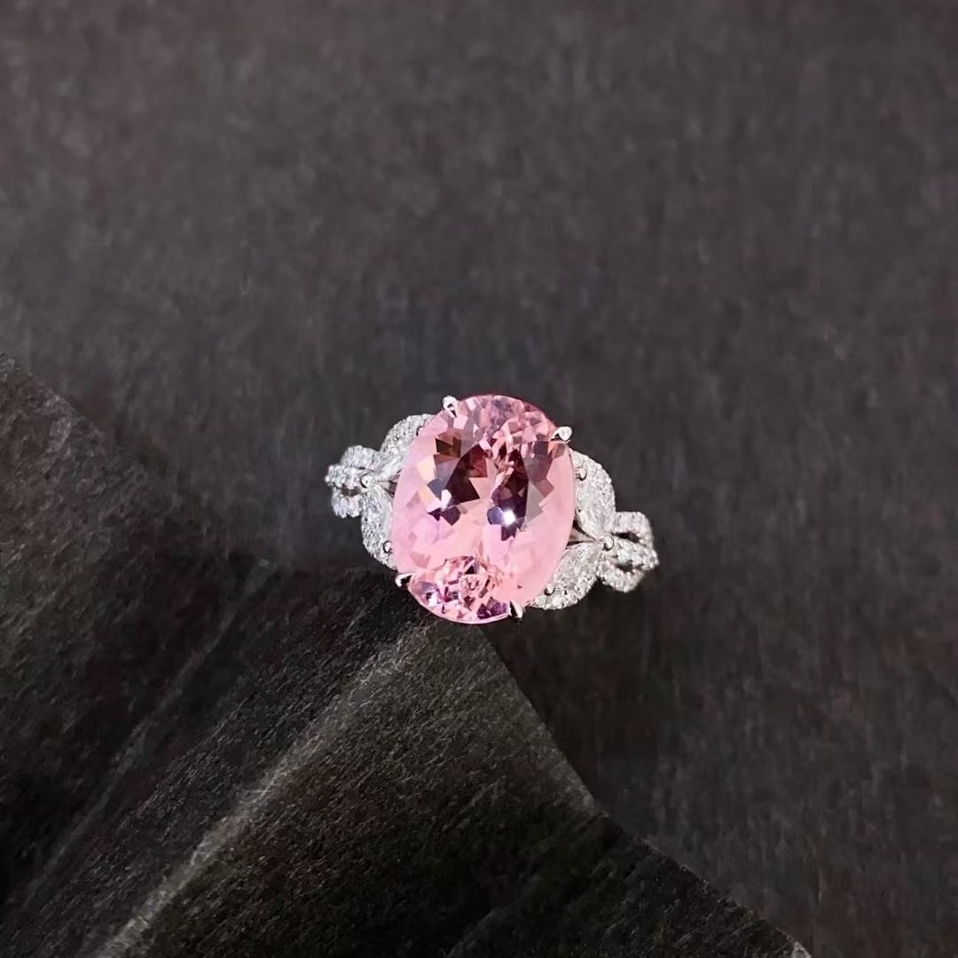 14k Gold 3.98 Ctw Natural Morganite & Diamond Ring: Ref:230971153 // gold content:14k gold // ring size:7. 25us // // main gemstone:morganite // shape:oval // carat weight:3. 36ct // color:cherry blossom color // treatment:natural // // adjacent