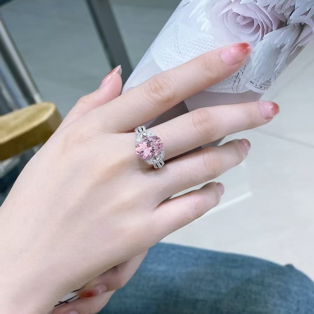 14k Gold 3.98 Ctw Natural Morganite & Diamond Ring - 2