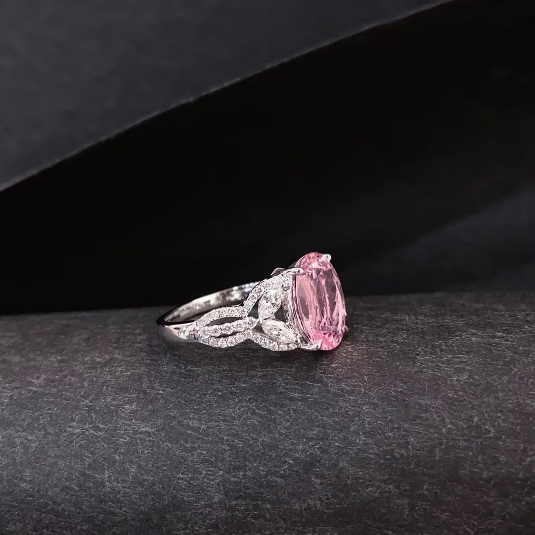 14k Gold 3.98 Ctw Natural Morganite & Diamond Ring - 5