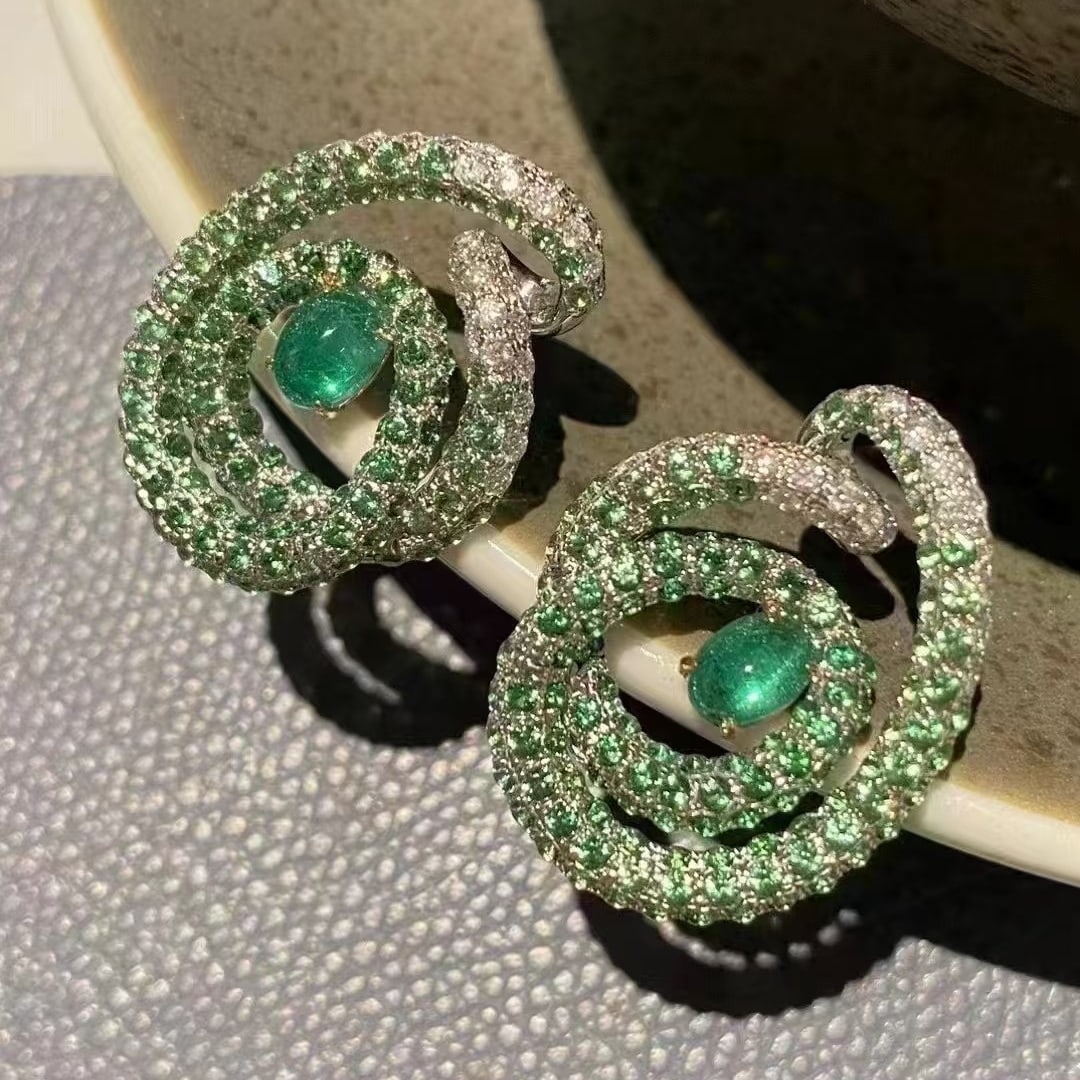 14k Gold 2.06 Ctw Natural Emerald & Diamond Earrings (1 of 4)