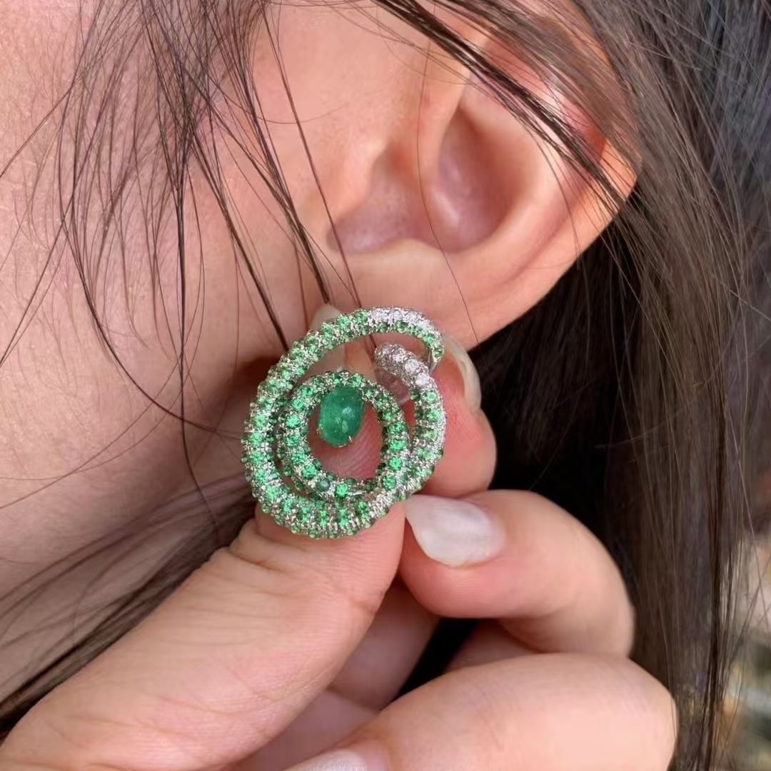 14k Gold 2.06 Ctw Natural Emerald & Diamond Earrings - 2