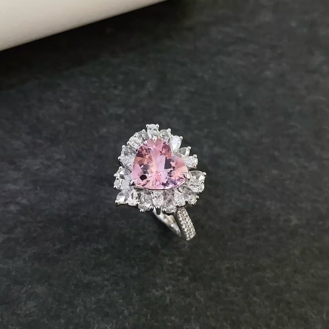14k Gold 2.87 Ctw Natural Morganite & Diamond Ring - 2