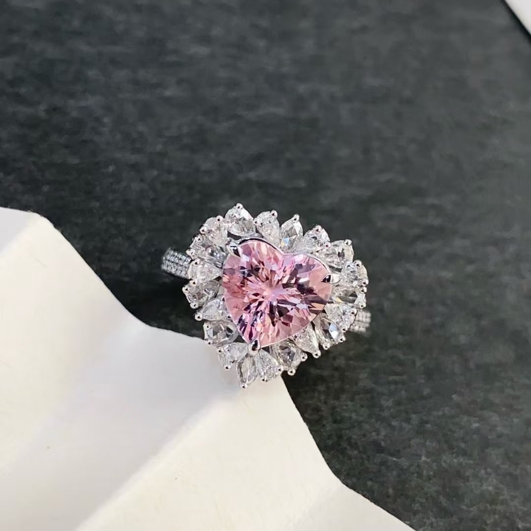 14k Gold 2.87 Ctw Natural Morganite & Diamond Ring - 4