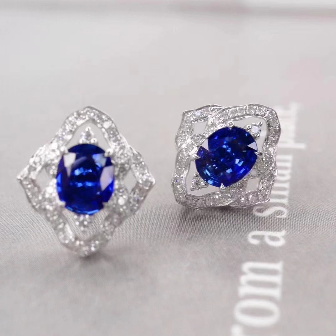 14k Gold 1.88 Ctw Natural Sapphire & Diamond Earrings - 2