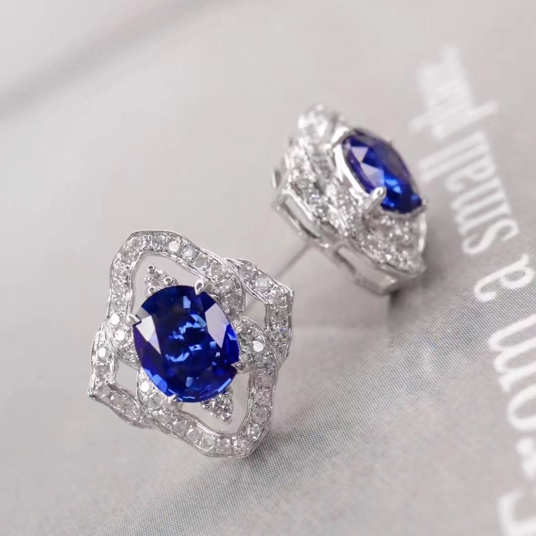 14k Gold 1.88 Ctw Natural Sapphire & Diamond Earrings - 3