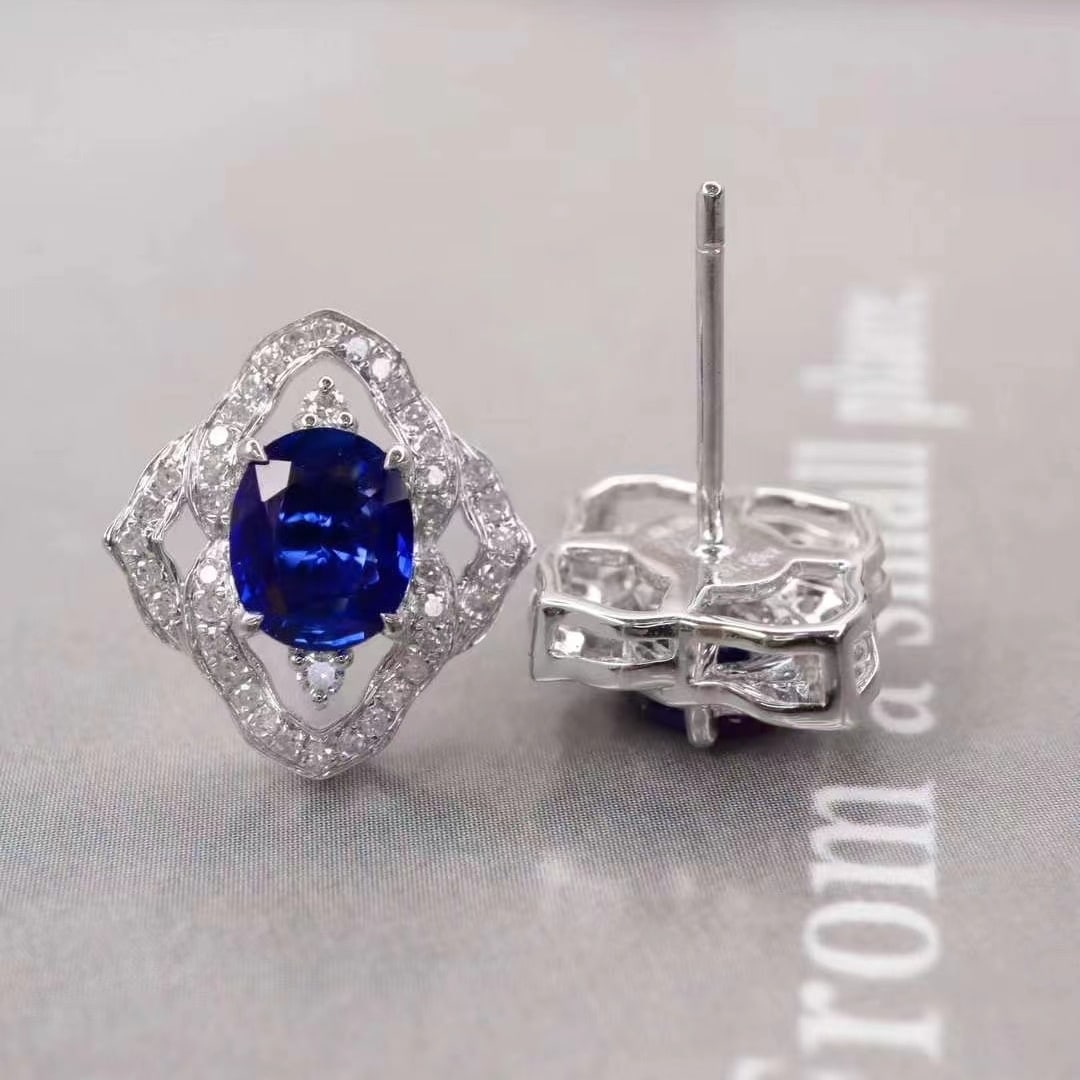 14k Gold 1.88 Ctw Natural Sapphire & Diamond Earrings - 4