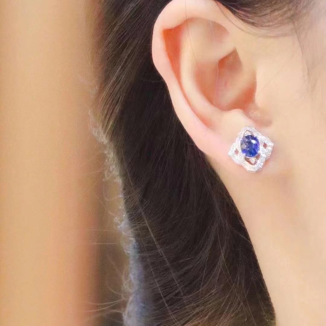 14k Gold 1.88 Ctw Natural Sapphire & Diamond Earrings - 5