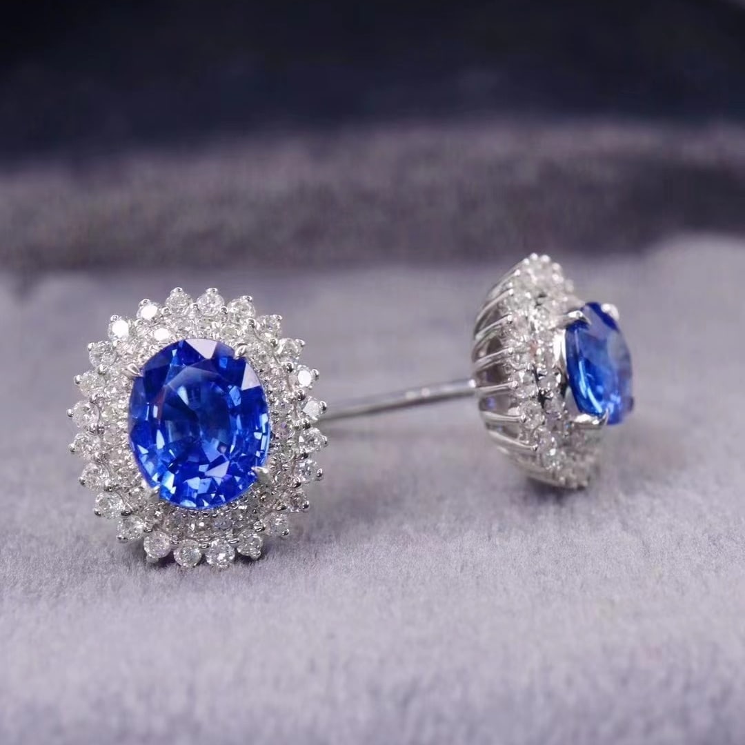 14k Gold 2.09 Ctw Natural Sapphire & Diamond Earrings - 3