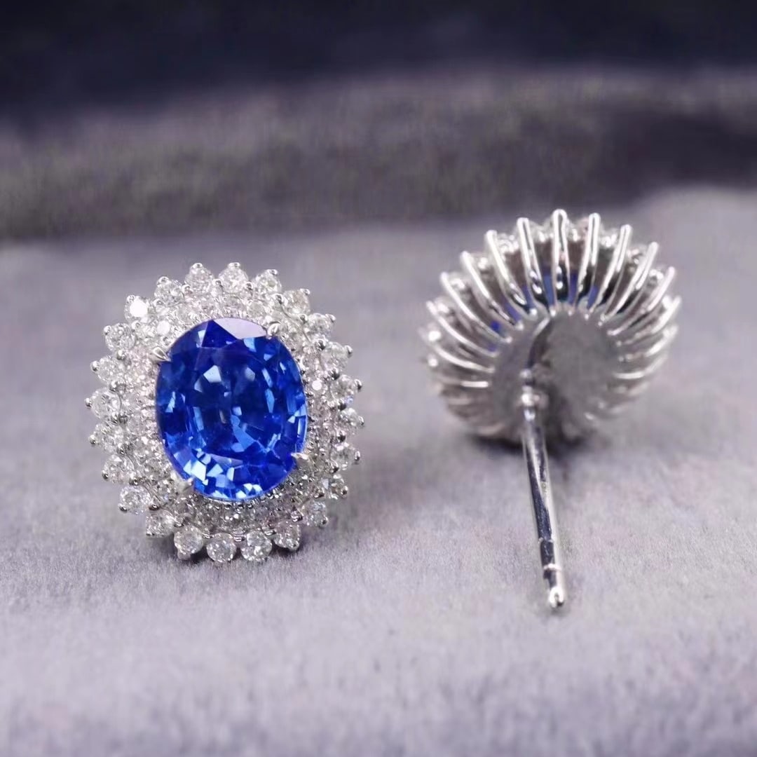 14k Gold 2.09 Ctw Natural Sapphire & Diamond Earrings - 4