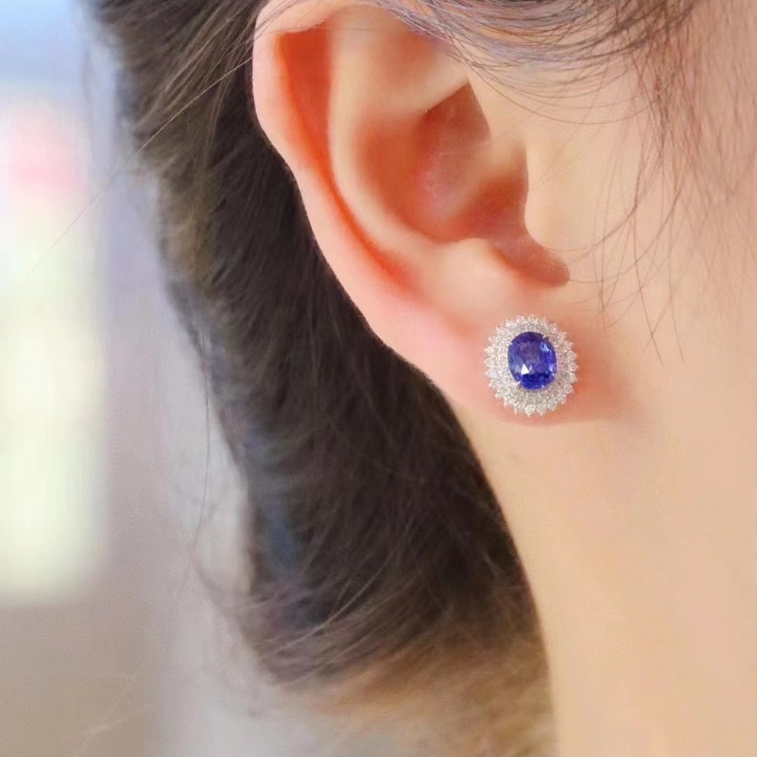 14k Gold 2.09 Ctw Natural Sapphire & Diamond Earrings - 5