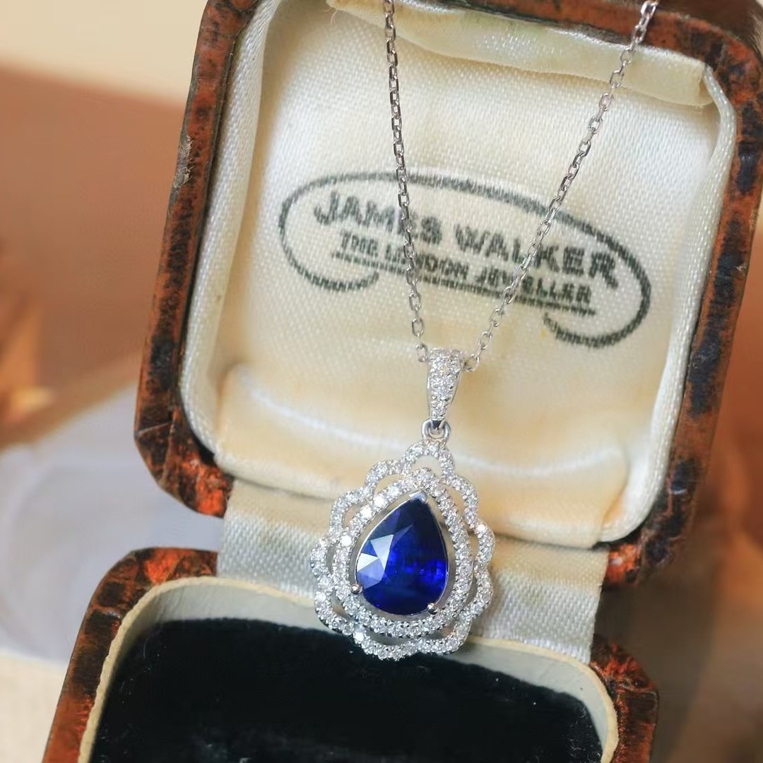 14k Gold 1.65 Ctw Natural Sapphire & Diamond Pendant( Without Chain ) - 2