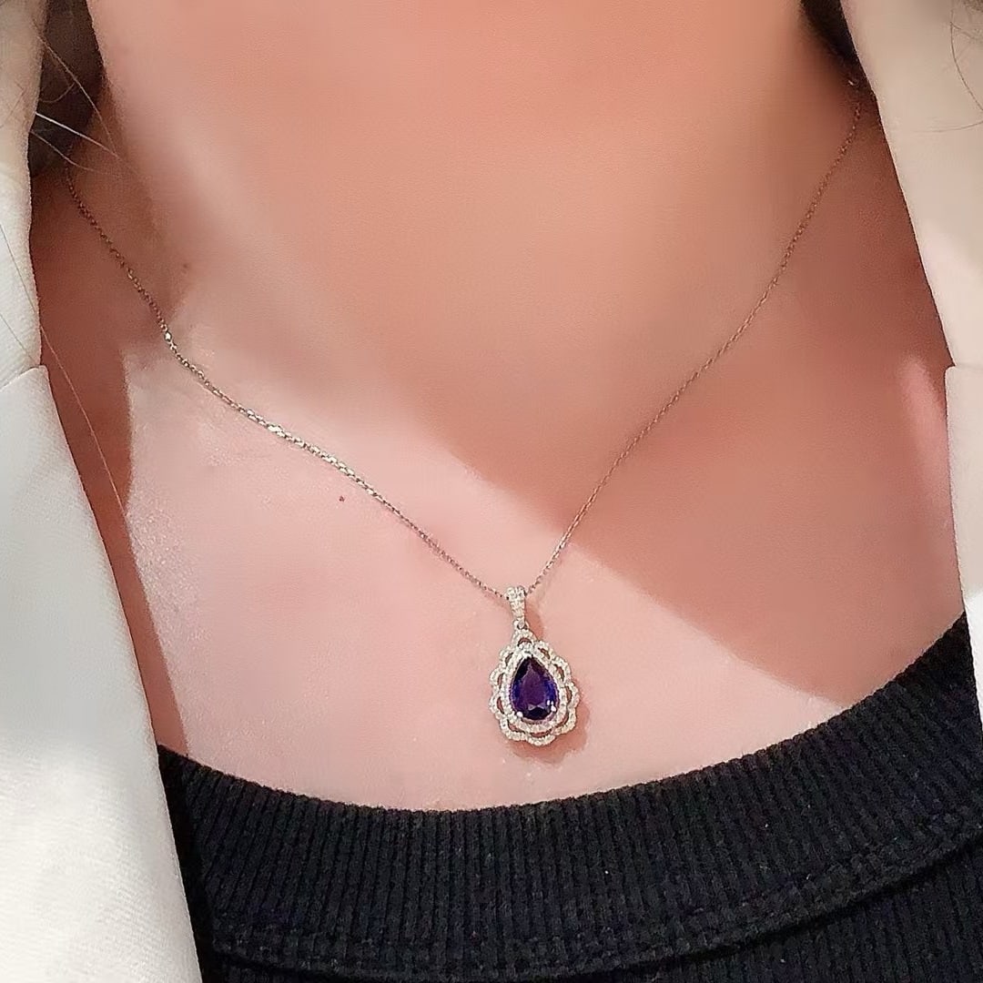 14k Gold 1.65 Ctw Natural Sapphire & Diamond Pendant( Without Chain ) - 4