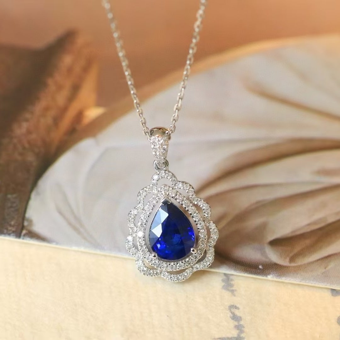 14k Gold 1.65 Ctw Natural Sapphire & Diamond Pendant( Without Chain ) - 6