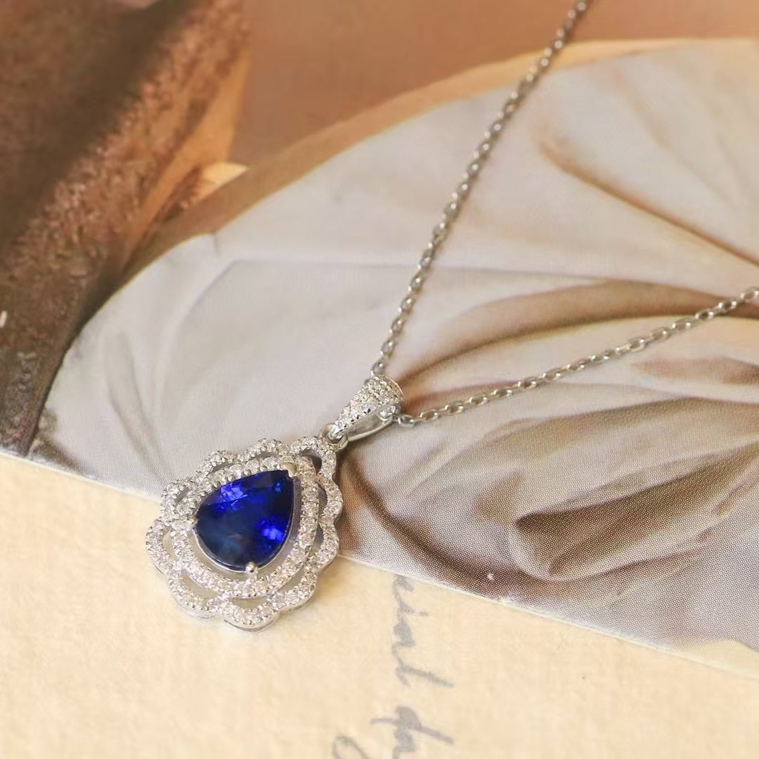 14k Gold 1.65 Ctw Natural Sapphire & Diamond Pendant( Without Chain ) - 7