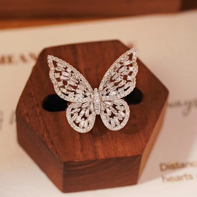 14k Gold 1.2 Ct Natural H Diamond & Butterfly Ring: Ref:230971207 // gold content:14k gold // ring size:7. 25us // // main gemstone:diamond // shape:multiply // carat weight:1. 2ct // clarity grade:vs-si // color:h // treatment:natural // Condition: