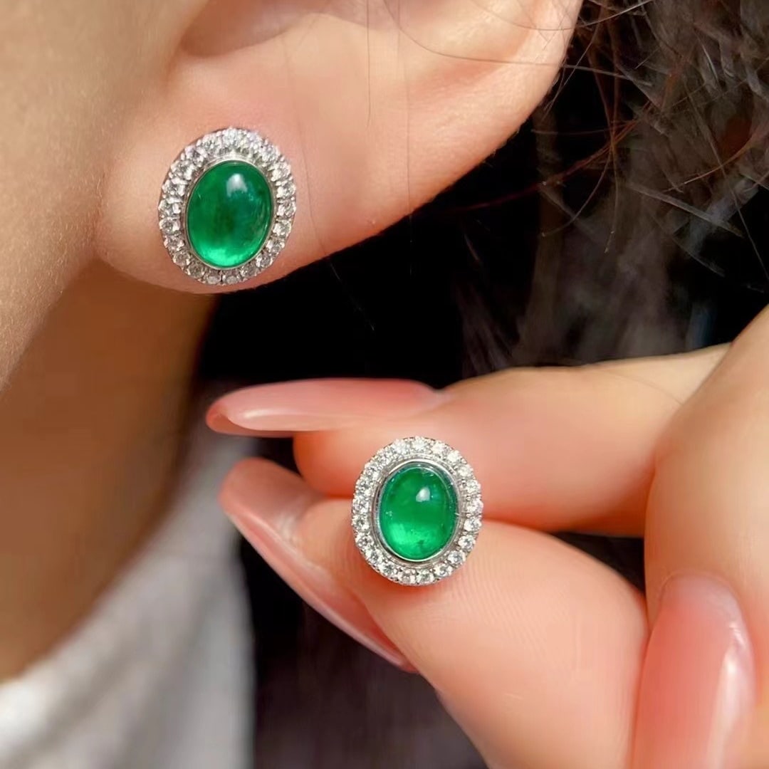 14k Gold 1.65 Ct Natural Emerald & Diamond Earrings - 5