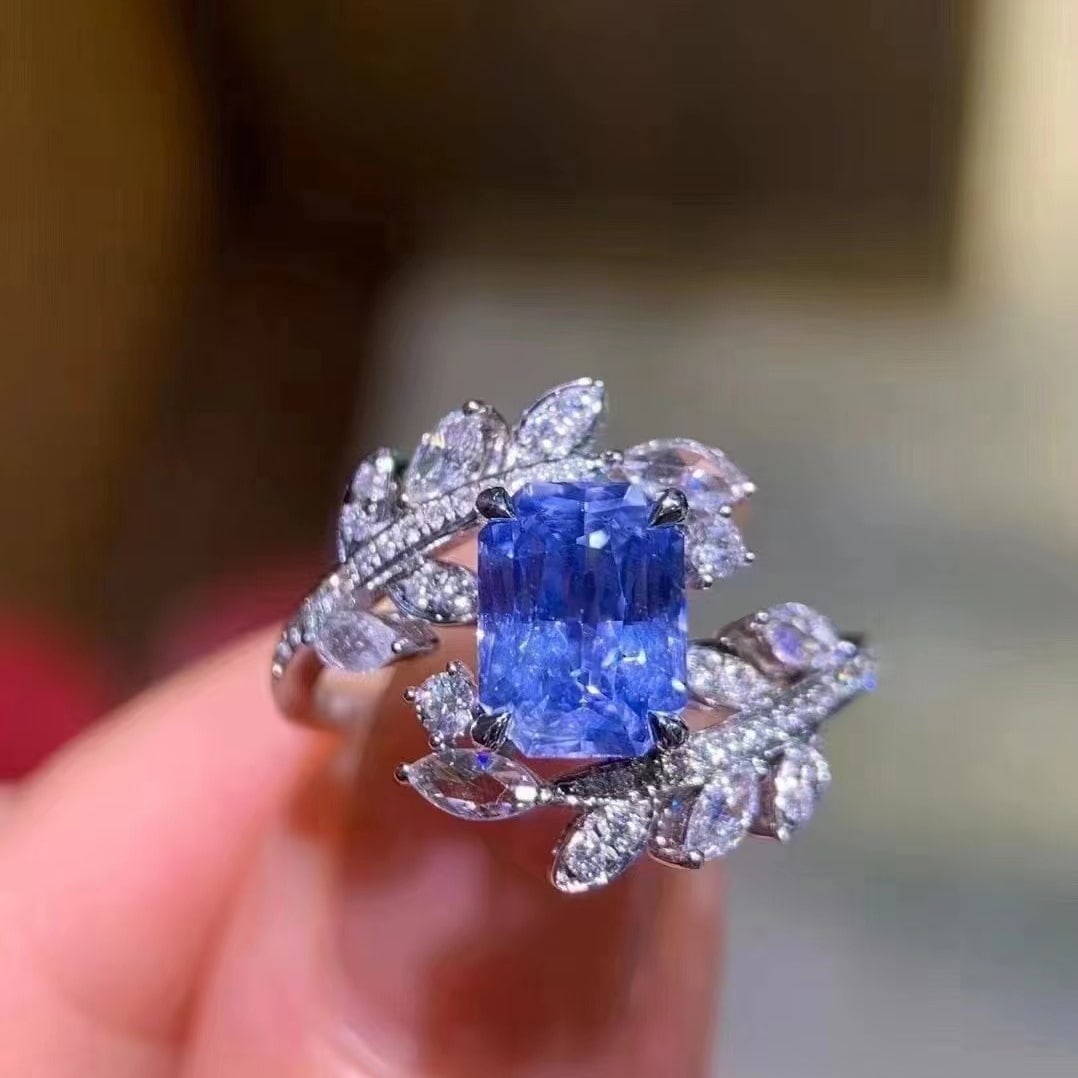 14k Gold 2.2 Ct Natural Sapphire & Diamond Ring: Ref:230971239 // gold content:14k gold // ring size:7. 25us // // main gemstone:sapphire // shape:octagonal // carat weight:2. 2ct // color:blue // treatment:natural // // adjacent gemstone 2 :