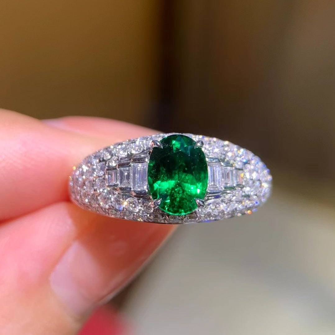 14k Gold 2.53 Ctw Vivid Green Natural Tsavorite & Diamond Ring (1 of 7)
