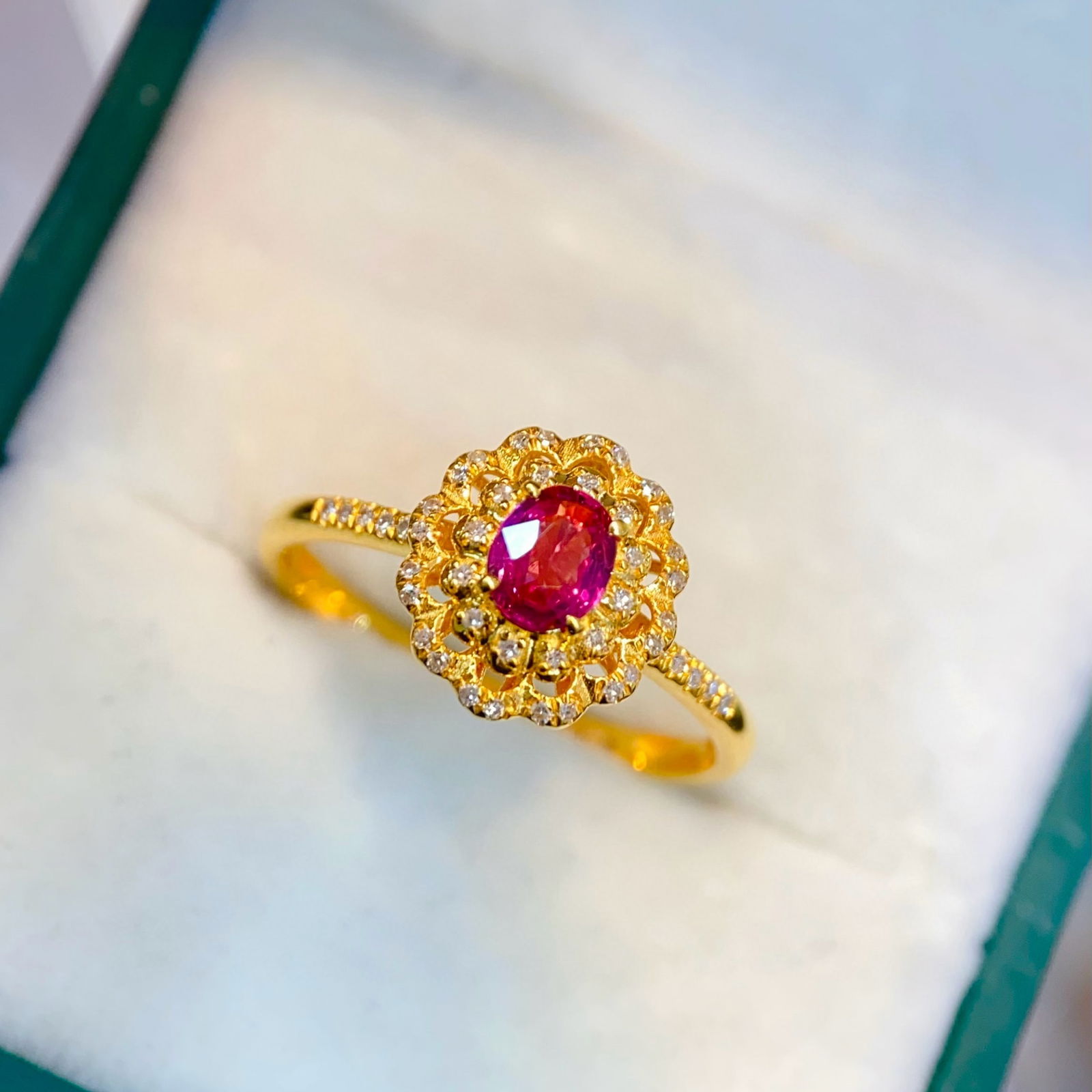 14k Gold 0.55 Ct Natural Ruby & Diamond Ring: Ref:230971260 // gold content:14k gold // ring size:7. 25us // // main gemstone:ruby // shape:oval // carat weight:0. 55ct // color:red // treatment:natural // // adjacent gemstone 2 : diamond //