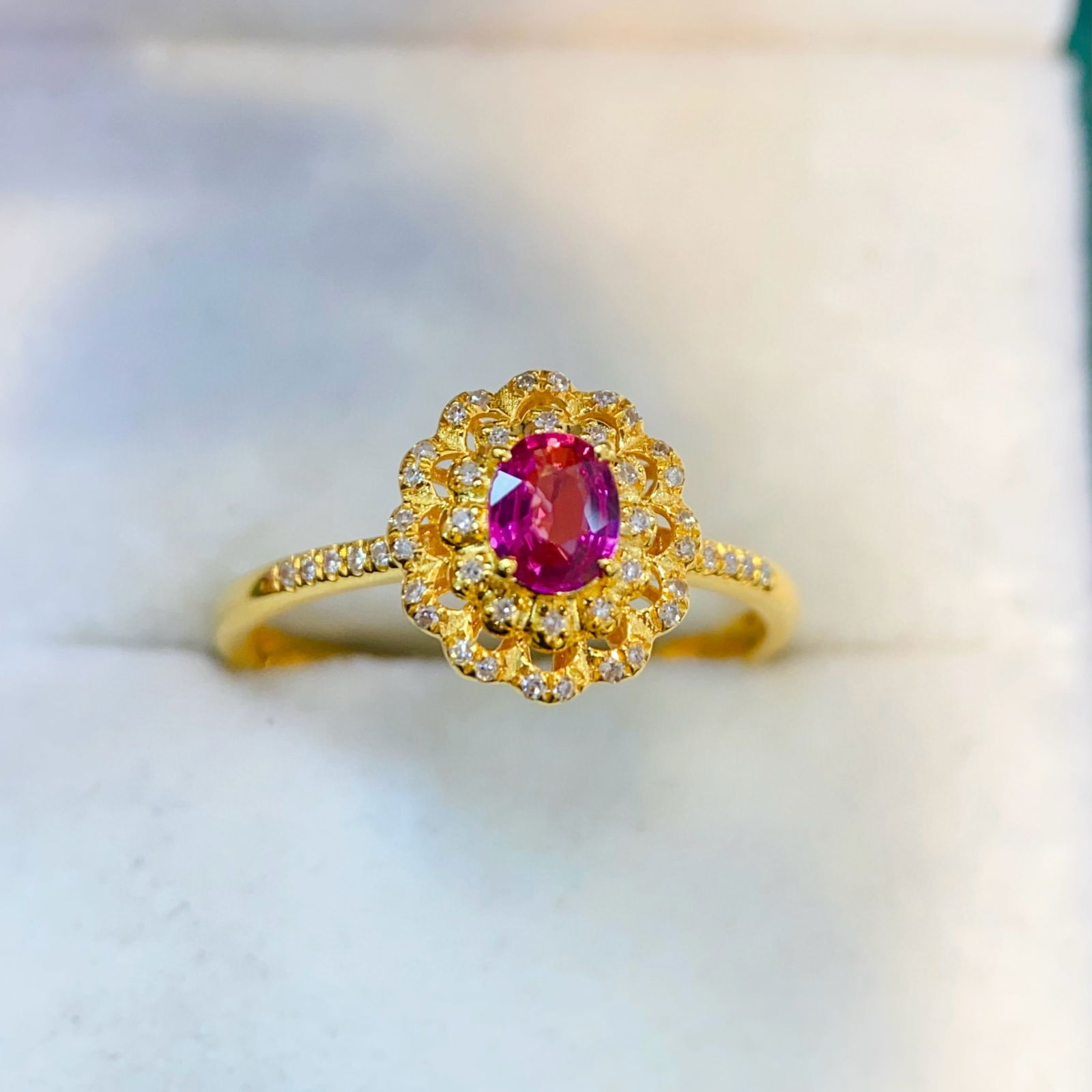 14k Gold 0.55 Ct Natural Ruby & Diamond Ring - 2