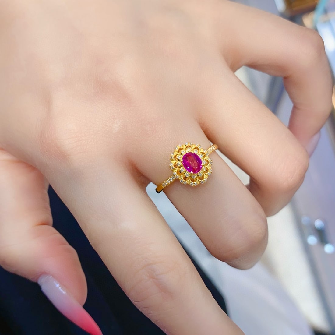 14k Gold 0.55 Ct Natural Ruby & Diamond Ring - 3