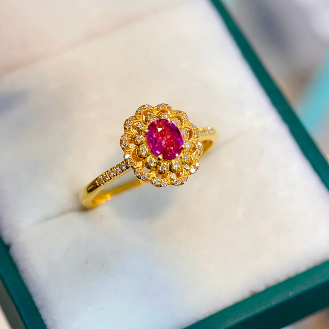 14k Gold 0.55 Ct Natural Ruby & Diamond Ring - 4