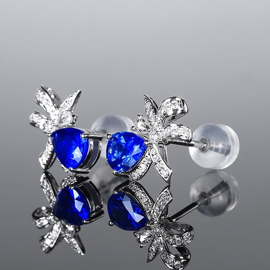 14k Gold 1.79 Ctw Natural Sapphire & Diamond Earrings - 2