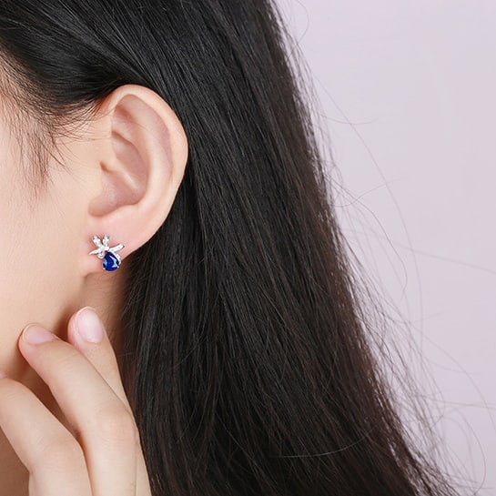 14k Gold 1.79 Ctw Natural Sapphire & Diamond Earrings - 5