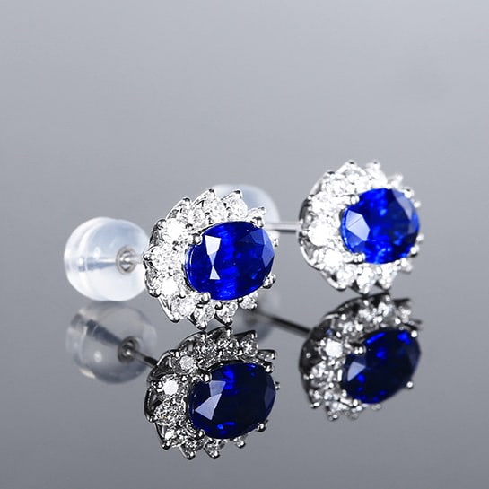 14k Gold 2.52 Ctw Natural Sapphire & Diamond Earrings - 3