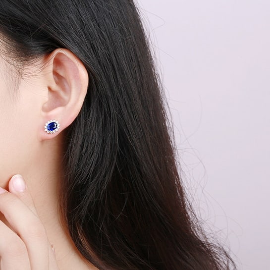 14k Gold 2.52 Ctw Natural Sapphire & Diamond Earrings - 5