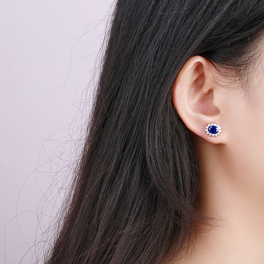 14k Gold 2.52 Ctw Natural Sapphire & Diamond Earrings - 6