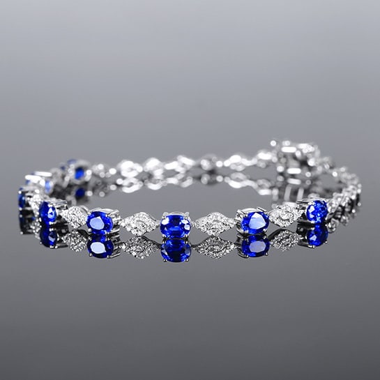 14k Gold 3.17 Ctw Natural Sapphire & Diamond Bracelet - 2