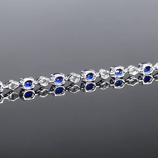 14k Gold 3.17 Ctw Natural Sapphire & Diamond Bracelet - 4