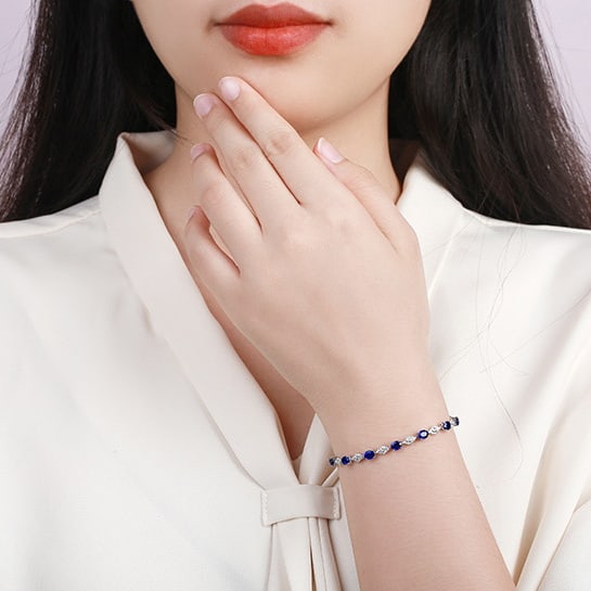 14k Gold 3.17 Ctw Natural Sapphire & Diamond Bracelet - 5