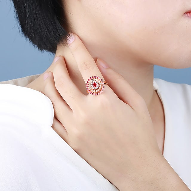 14k Gold 1.05 Ctw Natural Ruby & Diamond Ring - 7