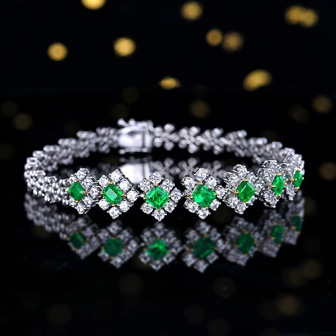 14k Gold 3.55 Ctw Vivid Green Natural Emerald & Sapphire Bracelet - 3