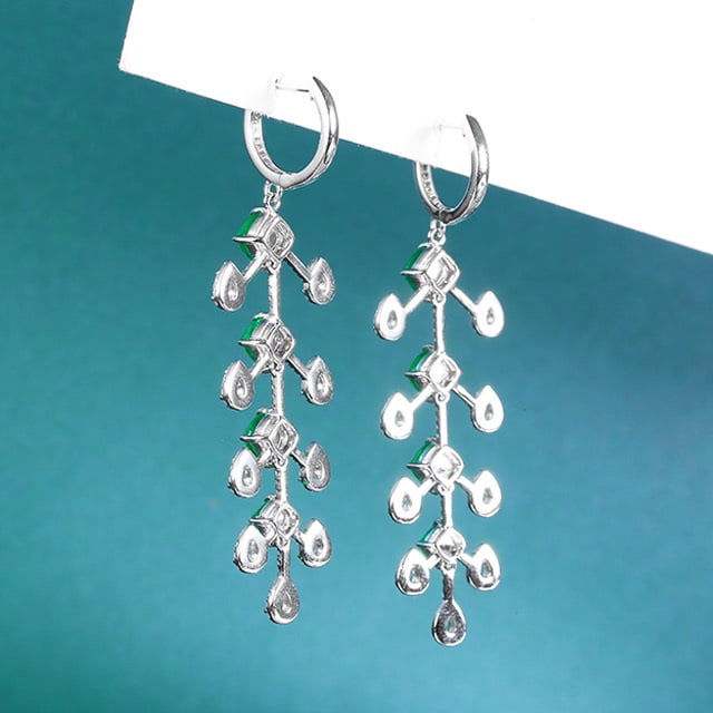 14k Gold 5.55 Ctw Vivid Green Natural Emerald & Diamond Earrings - 4