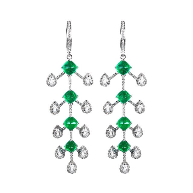 14k Gold 5.55 Ctw Vivid Green Natural Emerald & Diamond Earrings - 5