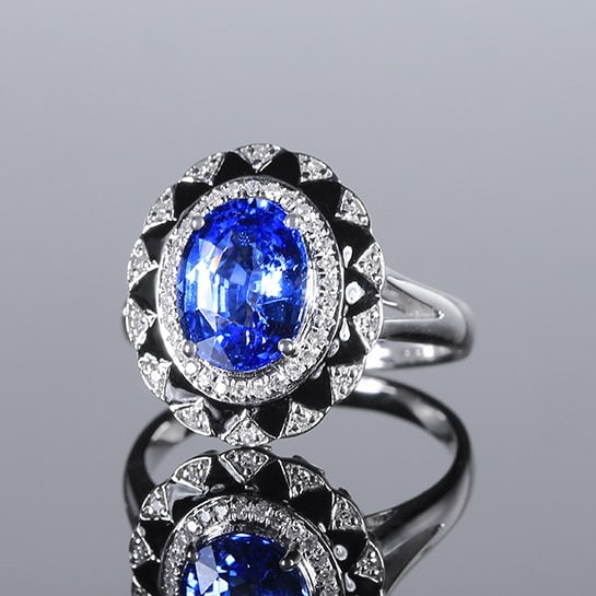 14k Gold 2.78 Ctw Natural Sapphire & Diamond Ring: Ref:230972066 // gold content:14k gold // ring size:7. 25us // // main gemstone:sapphire // shape:oval // carat weight:2. 56ct // color:cornflower blue // treatment:natural // // adjacent gemstone