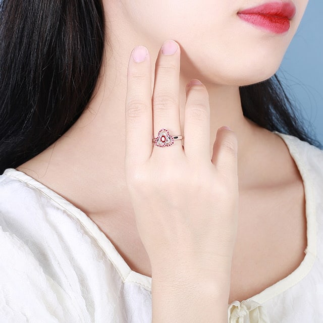 14k Gold 0.38 Ctw Natural Ruby & Diamond Ring - 7