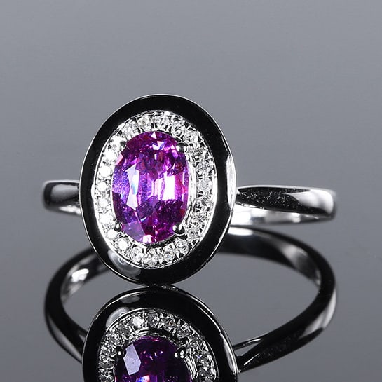 14k Gold 1.06 Ctw Natural Sapphire & Diamond Ring: Ref:230972079 // gold content:14k gold // ring size:7. 25us // // main gemstone:sapphire // shape:oval // carat weight:0. 95ct // color:purple // treatment:natural // // adjacent gemstone 2 :