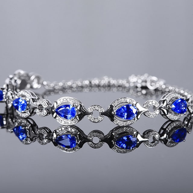 14k Gold 3.91 Ctw Natural Sapphire & Diamond Bracelet - 2