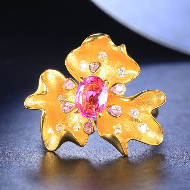 14k Gold 1.73 Ctw Natural Padparadscha Sapphire & Diamond Ring: Ref:230972084 // gold content:14k gold // ring size:7. 25us // // main gemstone:padparadscha sapphire // shape:multiply // carat weight:1. 55ct // color:orangish pink // treatment:natural // //